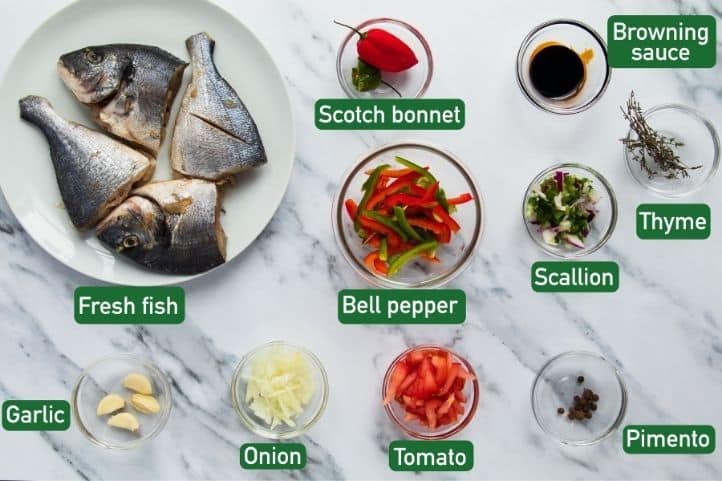Brown stew fish ingredients