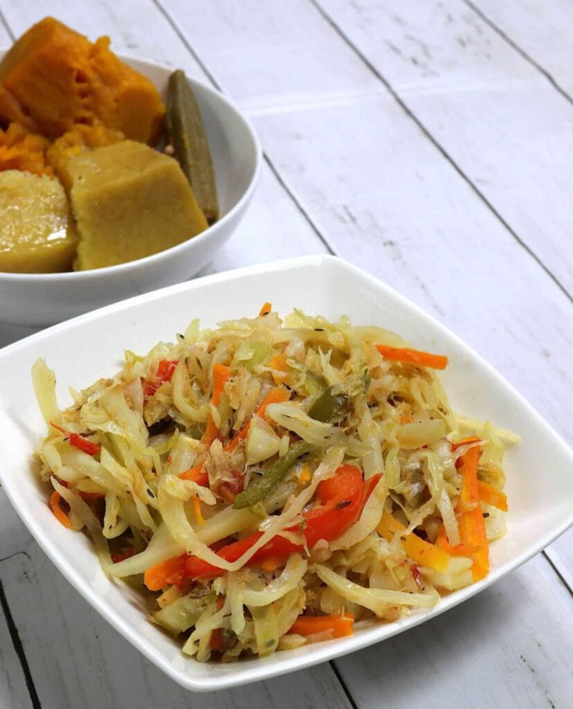 Jamaican steamed cabbage with saltfish