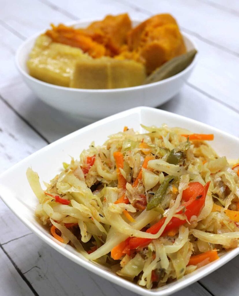 steamed cabbage and saltfish